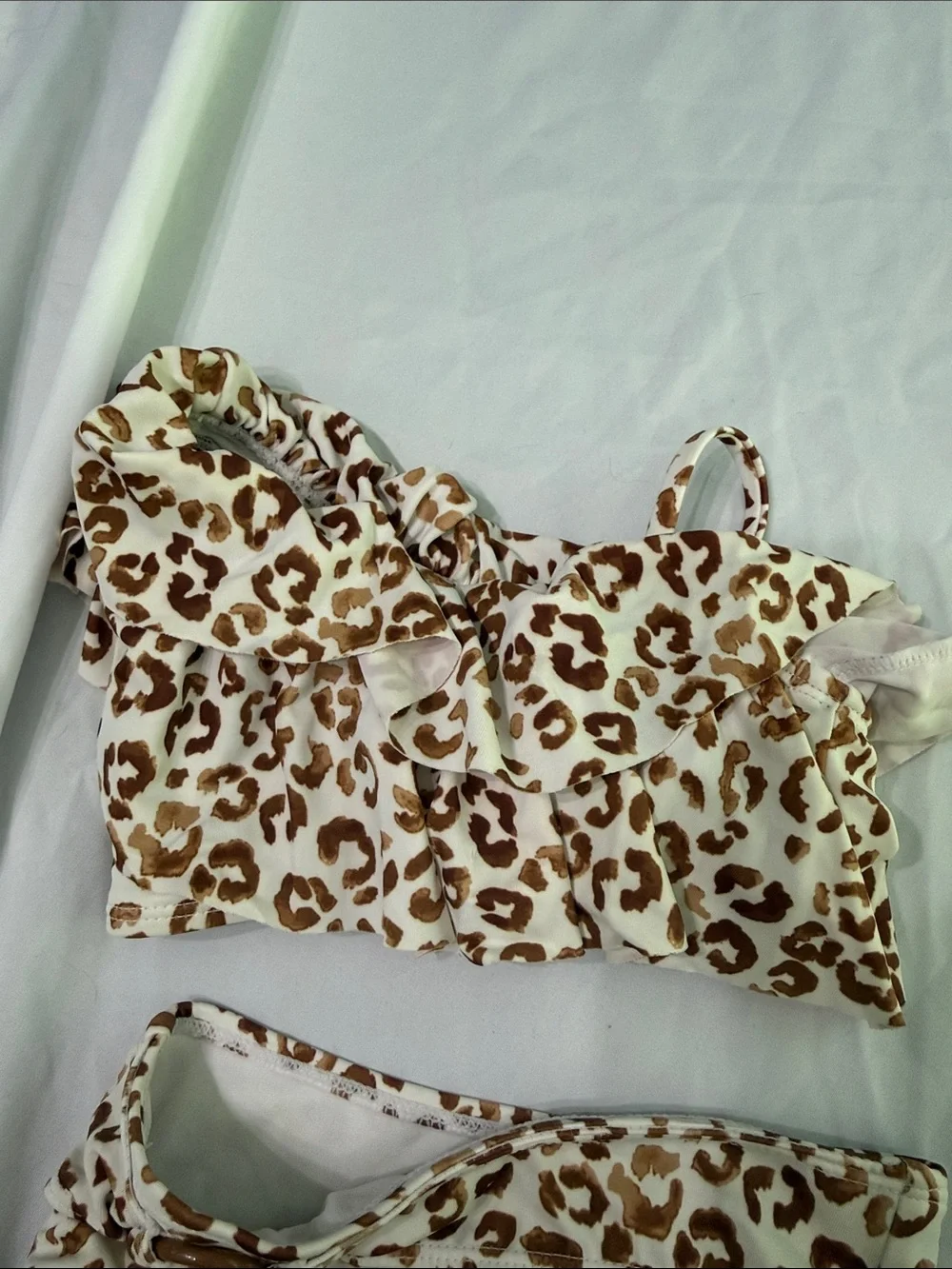 Janie and Jack Girls Leopard Print Ruffle Bikini Set - White and Brown